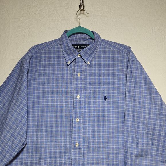 Ralph Lauren Mens L 16 1/2 34/35 Cotton Checks Polo Pony Yarmouth Shirt Preppy - Picture 3 of 8